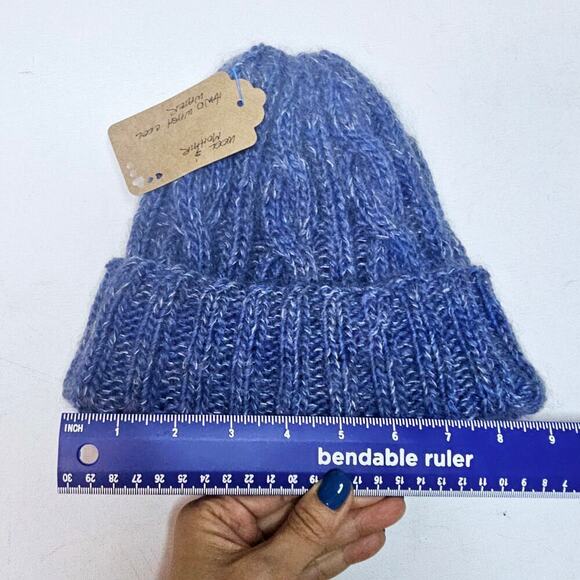 Mohair n Wool Blue twist chains Beanie NWT handmade. Never used. Warm. Soft. - Picture 5 of 12